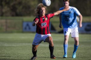 March 11, 2018, RockdaleMatch action during the NPLNSW Men’s Round 1 match between Rockdale City Suns vs Sutherland Sharks FC at Illinden Sports Centre (photos: Damian Briggs/FNSW)